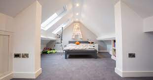 open white grey room with slanted walls